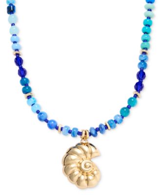 On 34th - Beaded Shell Pendant Necklace, 16" + 2" extender