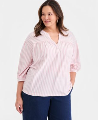 Style & Co - Plus Size Printed 3/4-Puff-Sleeve Top