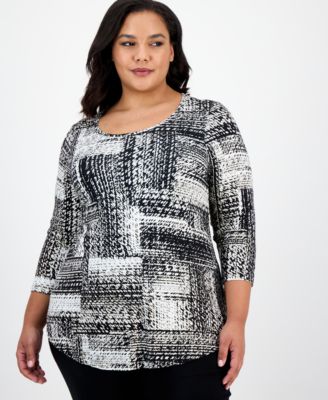 JM Collection - Plus Size Printed Top