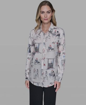 KARL LAGERFELD PARIS - Women's Printed Button-Front Blouse