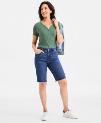 Style & Co - Petite Raw-Edge Denim Bermuda Shorts