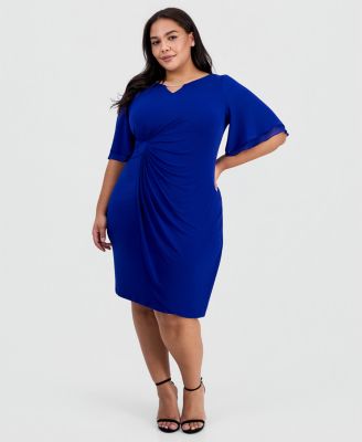 Connected - Plus Size Double Flared-Sleeve Bar-Trim Dress