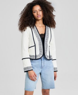 And Now This - Petite Ribbed Embroidered Jacket
