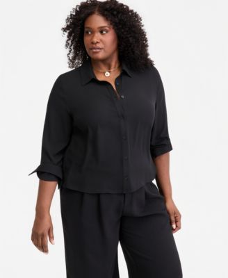 On 34th - Trendy Plus Size Collared Button-Front Shirt