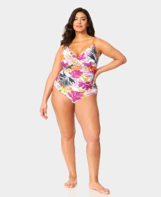 Anne Cole - Plus Size V-Neck Drape Front Hidden Underwired One-Piece Swimsuit