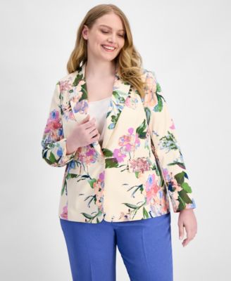 Tahari ASL - Plus Size Floral Print Single-Button Blazer