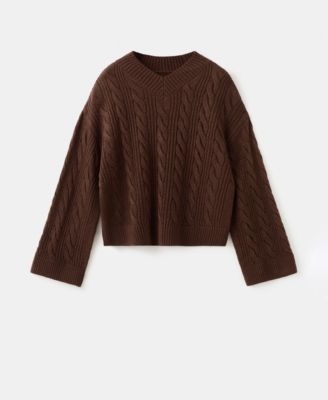 MANGO - Women's V-Neck Braided Sweater