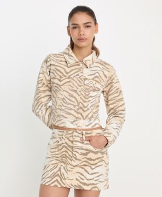 Good American - Women's Essential Crop Tiger Print Collared Jacket
