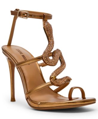 Steve Madden - Women's Python Embellished T-Strap Stiletto Heel Dress Sandals
