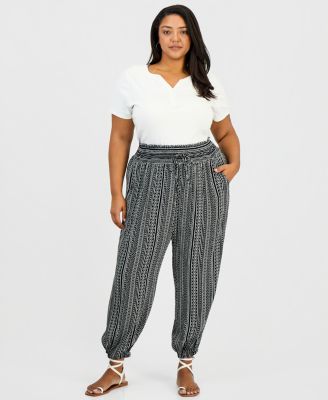 Kingston Grey - Trendy Plus Size Printed Pull-On Jogger Pants