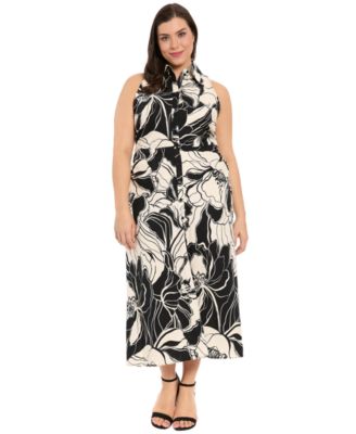 London Times - Plus Size Collared Button-Down Dress