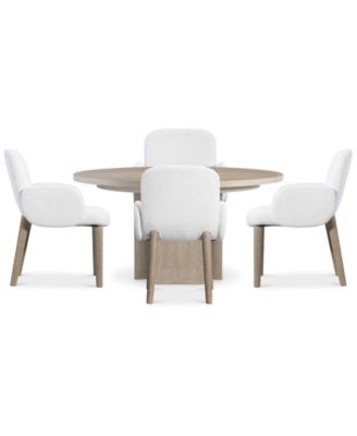 Loggia 5-Pc. Wood Round Table and Upholstered Arm Chairs Dining Set image