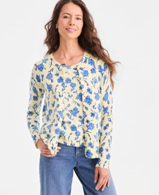 Style & Co - Women's Floral-Print Button-Front Cardigan