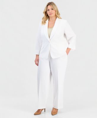 Le Suit - Plus Size One-Button 3/4-Sleeve Pantsuit