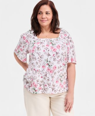 Style & Co - Plus Size Short Flutter-Sleeve Square-Neck Knit Top