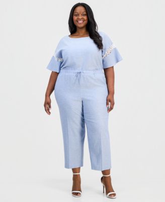 Anne Klein - Plus Size Drawstring-Waist Cropped Pants
