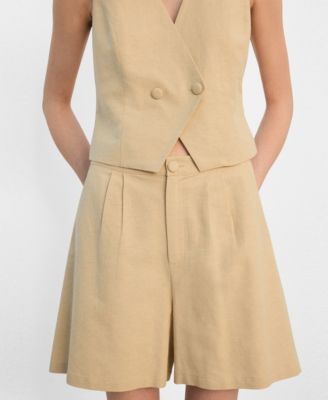 MANGO - Women's Straight Linen-Blend Shorts