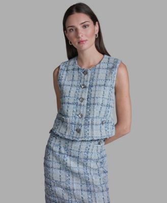 BCBG - Women's Button-Front Cropped Tweed Vest