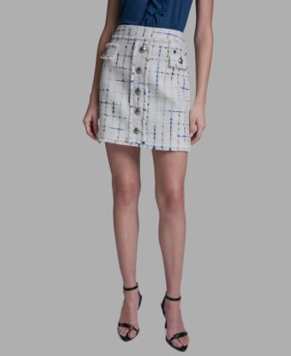 BCBG - Women’s Button Front Tweed Mini Skirt