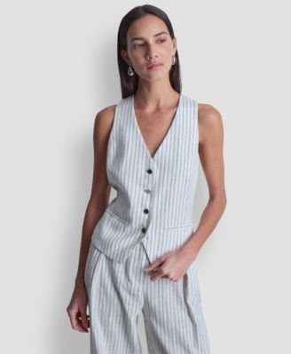 DKNY - Women's Striped Sleeveless Button-Down Vest