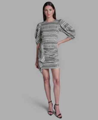 BCBG - Women's Elbow Puff-Sleeve Abstract Print Ruffle Mini Dress