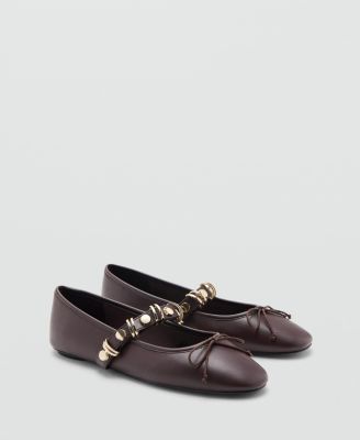 MANGO - Women's Metallic Strap Details Ballet Flats