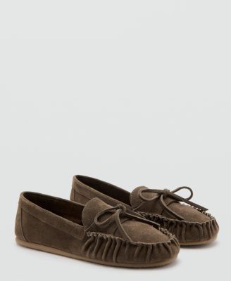 MANGO - Women's Gathered Suede Moccasins