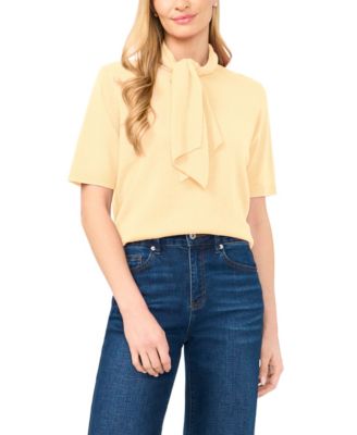CeCe - Women's Tie Neck Short-Sleeve Sweater