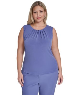 Calvin Klein - Plus Size Solid Pleated Neck Camisole Top