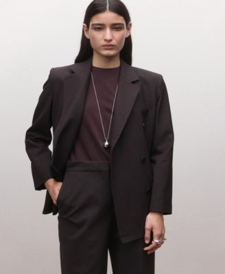 MANGO - Women's Double-Breasted Wool Suit Jacket