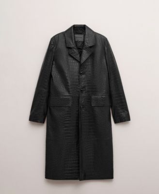 MANGO - Women's Leather Crocodile-Effect Coat