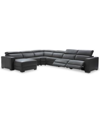 Nevio 6-pc Leather Sectional Sofa with Chaise, 2 Power Recliners and Articulating Headrests, Created for Macy's image