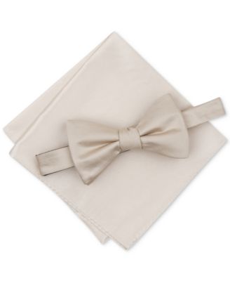 Alfani - Men's Solid Textured Pre-Tied Bow Tie & Solid Textured Pocket Square Set
