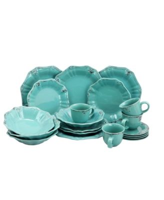 Elama - Fleur De Lys 20-Piece Dinnerware Set in Turquoise