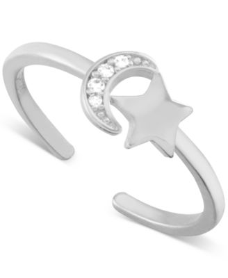 And Now This - Crystal Moon & Star Toe Ring in Fine Silver-Plate