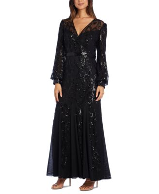 R & M Richards - Sequined Blouson-Sleeve Gown