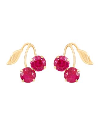 Macy's - Created Ruby (1-1/3 ct. t.w. )Leaf Button Earrings in 10k Yellow Gold