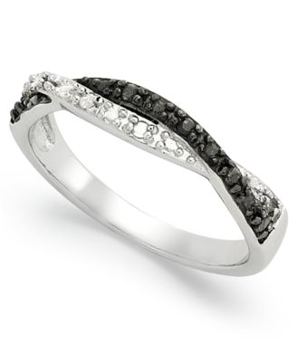 Black and White Diamond Weave Ring in Sterling Silver (1/10 ct. t.w.)  image
