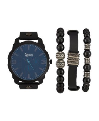 American Exchange - Men's Black Analog Quartz Watch And Holiday Stackable Gift Set with Multi-Color Face