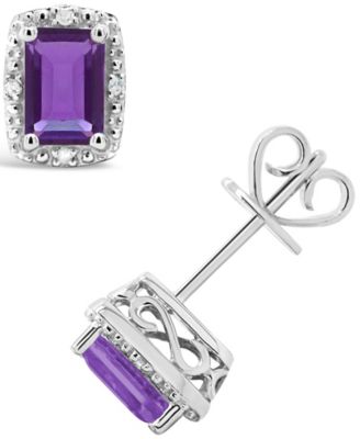 Macy's - Gemstone and Diamond Accent Stud Earrings in Sterling Silver