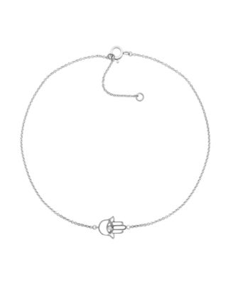 Macy's - Diamond Accent Hamsa Hand Anklet In Sterling Silver , 9" + 1" extender
