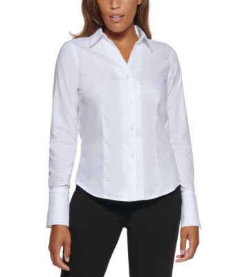Calvin Klein - Petite Cotton Collared Button-Down Blouse