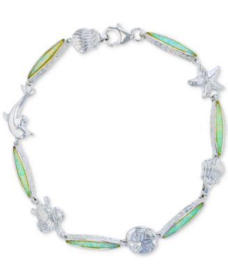 Macy's - Lab-Created Opal Nautical Theme Link Bracelet in Sterling Silver