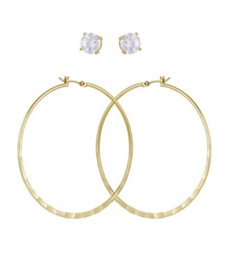 GUESS - Silver-Tone 2-Pc. Set Crystal Stud & Hoop Earrings