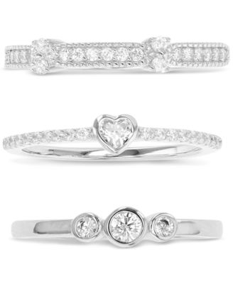 Macy's - 3-Pc. Set Cubic Zirconia Beaded, Heart, & Bezel Stack Rings