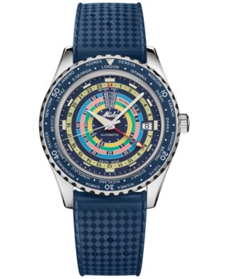 Mido - Unisex Swiss Automatic Ocean Star Decompression Worldtimer Blue Rubber Strap Watch 41mm