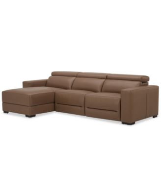 Nevio 115" 3-Pc. Leather Sectional with 1 Power Recliner,  Headrests and Chaise, Created For Macy's image