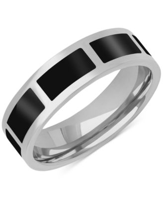 Macy's - Men's Polished Black Ceramic Segmented Band in Sterling Silver