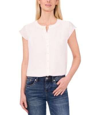 CeCe - Women's Scalloped Cap Sleeve Blouse