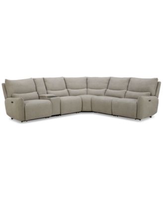 Olper 6-Pc. Fabric Zero Wall Sectional Sofa with Two Power Motion Pieces & Console, Created for Macy's image